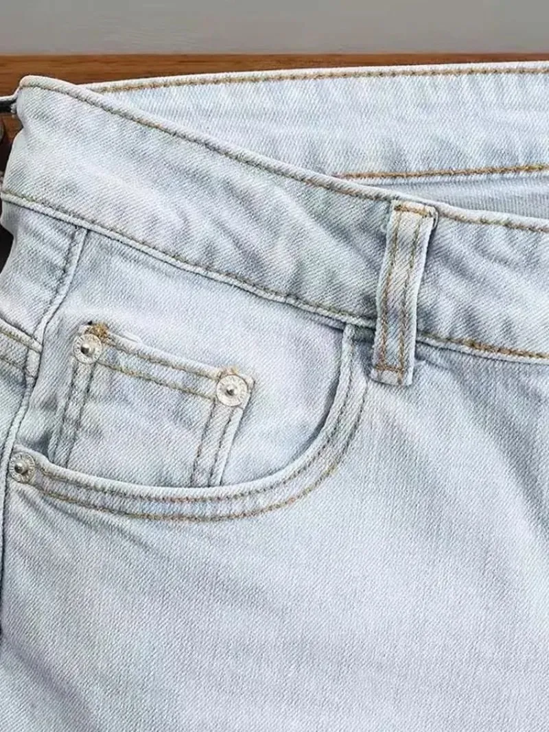 Ropa de los años 2000, pantalones vaqueros de color claro para hombre, novedad de primavera y otoño de 2025, pantalones ajustados de color azul claro, pantalones elásticos de trabajo de marca a la moda