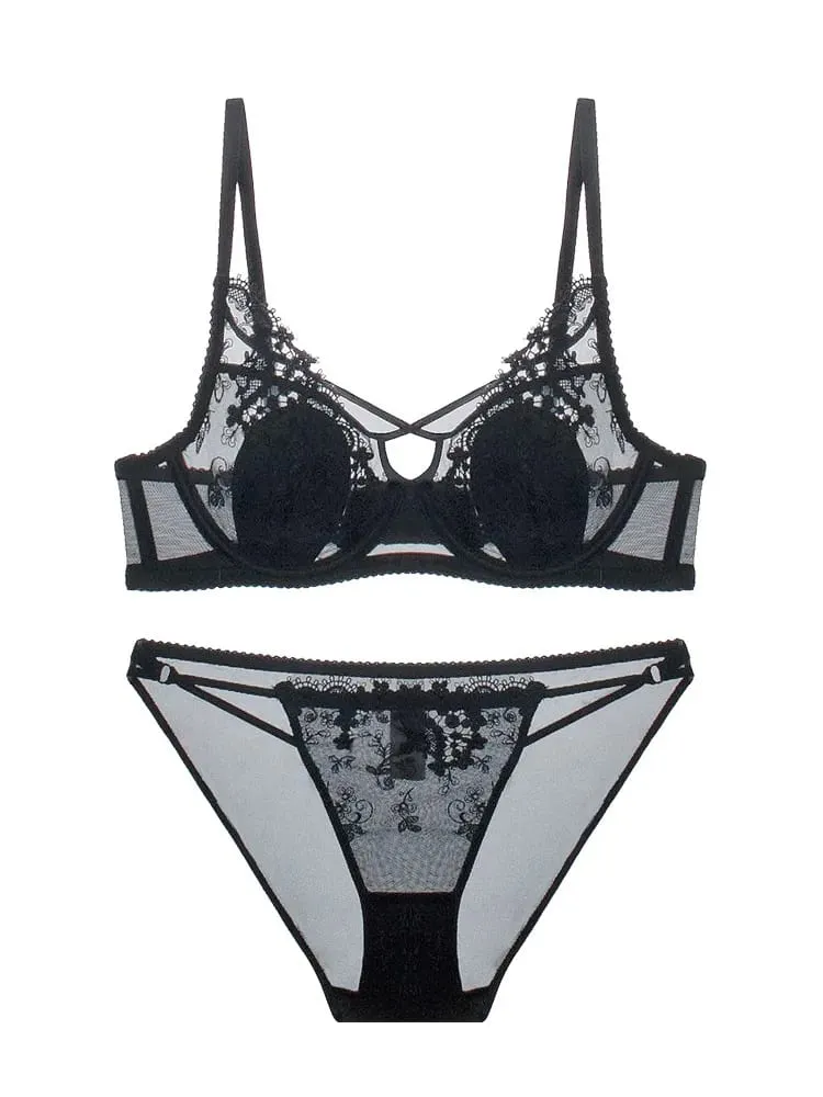 Light Luxury French Lace Underwire Cross Bra Set Bunny Ears Cup Light Luxury Lingerie Sexy Women Flash Sale — image 3