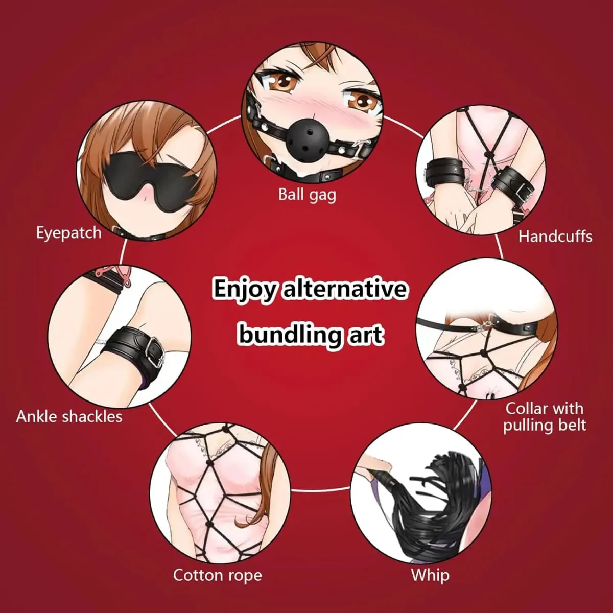 Sexy Toys for Cosplay Couples Adult Products 18 Handcuffs Erotic Accessories Bondage Hemp Rope Mask Sex SM BDSM Bondage Kit Set — image 2