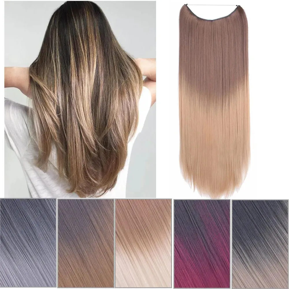 Jeedou One Piece No Clips Hairpieces Ombre Color Elasticity Invisible Wire Fish Line Wavy Synthetic Hair Extension — image 7