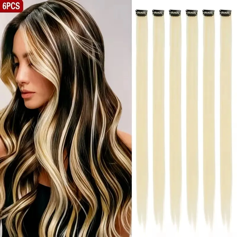 22Inch Synthetic Long Straight 6pcs Hair Extension Clip in Fashion Color Hair Rainbow for Women Daily Use — image 8