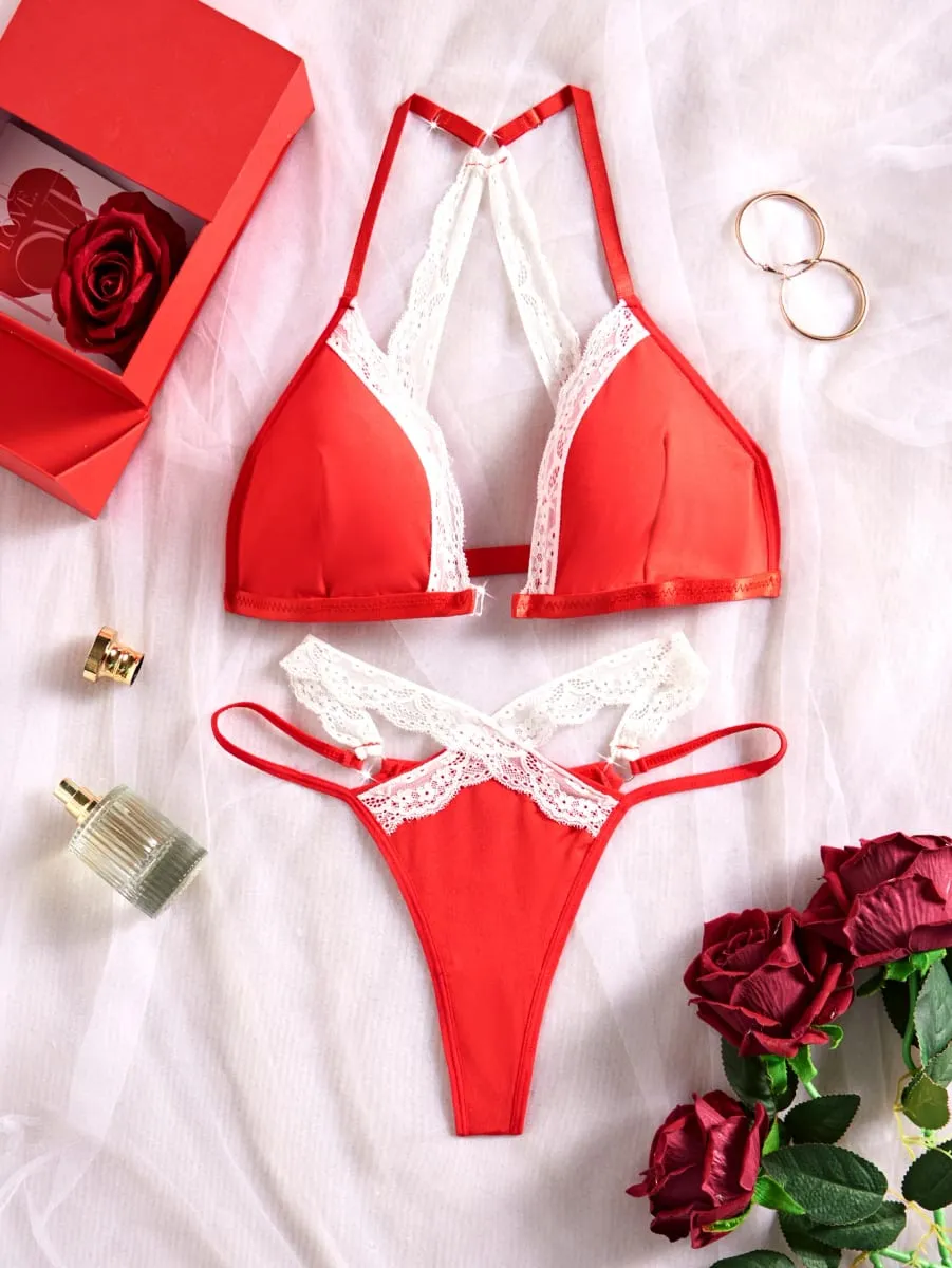Bagong Red Summer Sujetadores Lingerie Woman Lace Transparent Underwear Fairy Brief Sets Pinong Bra Kit Push Up Breves Sets — image 2