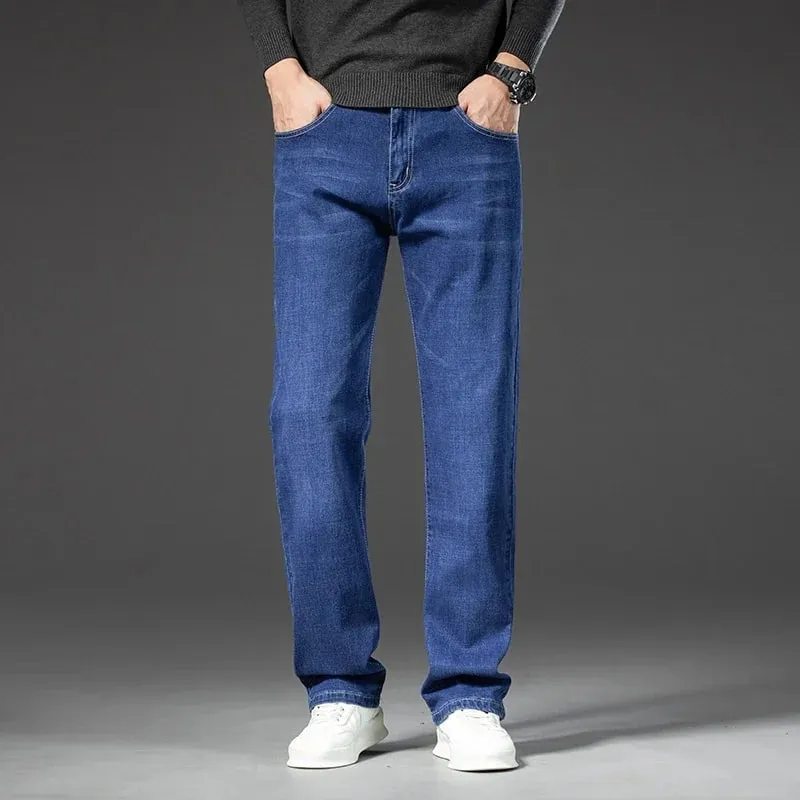 2025 Spring Autumn Men's Straight Jeans Denim Pants Classic Style Business Stretch Casual Trousers Malaking Sukat 40 42 44 46 — image 4