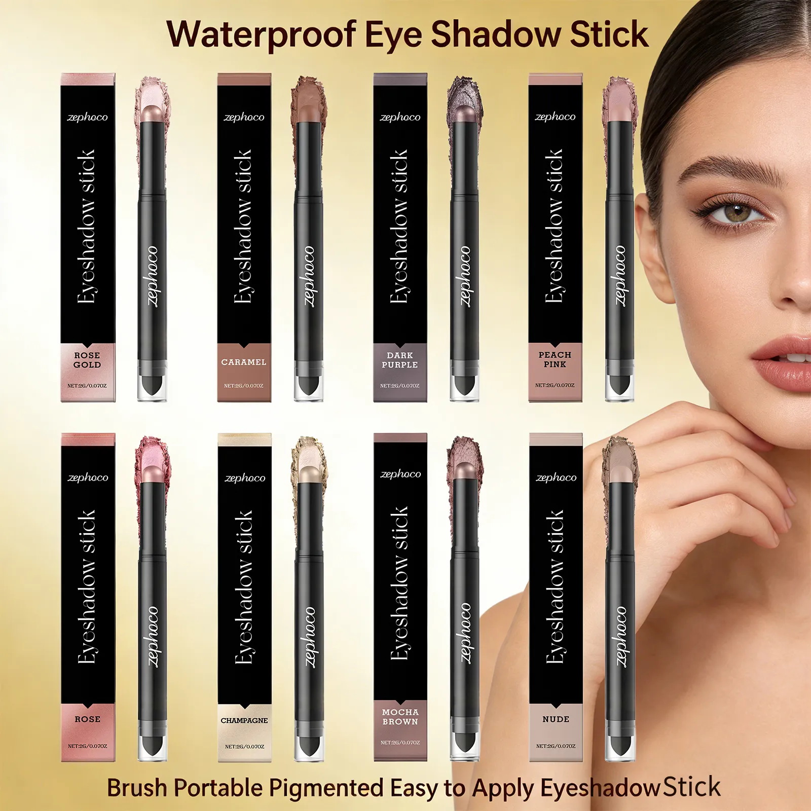 Waterproof Eye Shadow Stick with Brushes Long Lasting High Pigmented Double Head Eye Shadow Stick 8 Colors Maekup — image 1