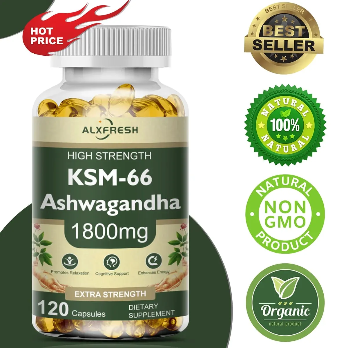 KSM-66 Cápsulas Orgânicas de Ashwagandha com Zinco | Vegano não OGM | Suplemento de saúde de fórmula premium — image 1