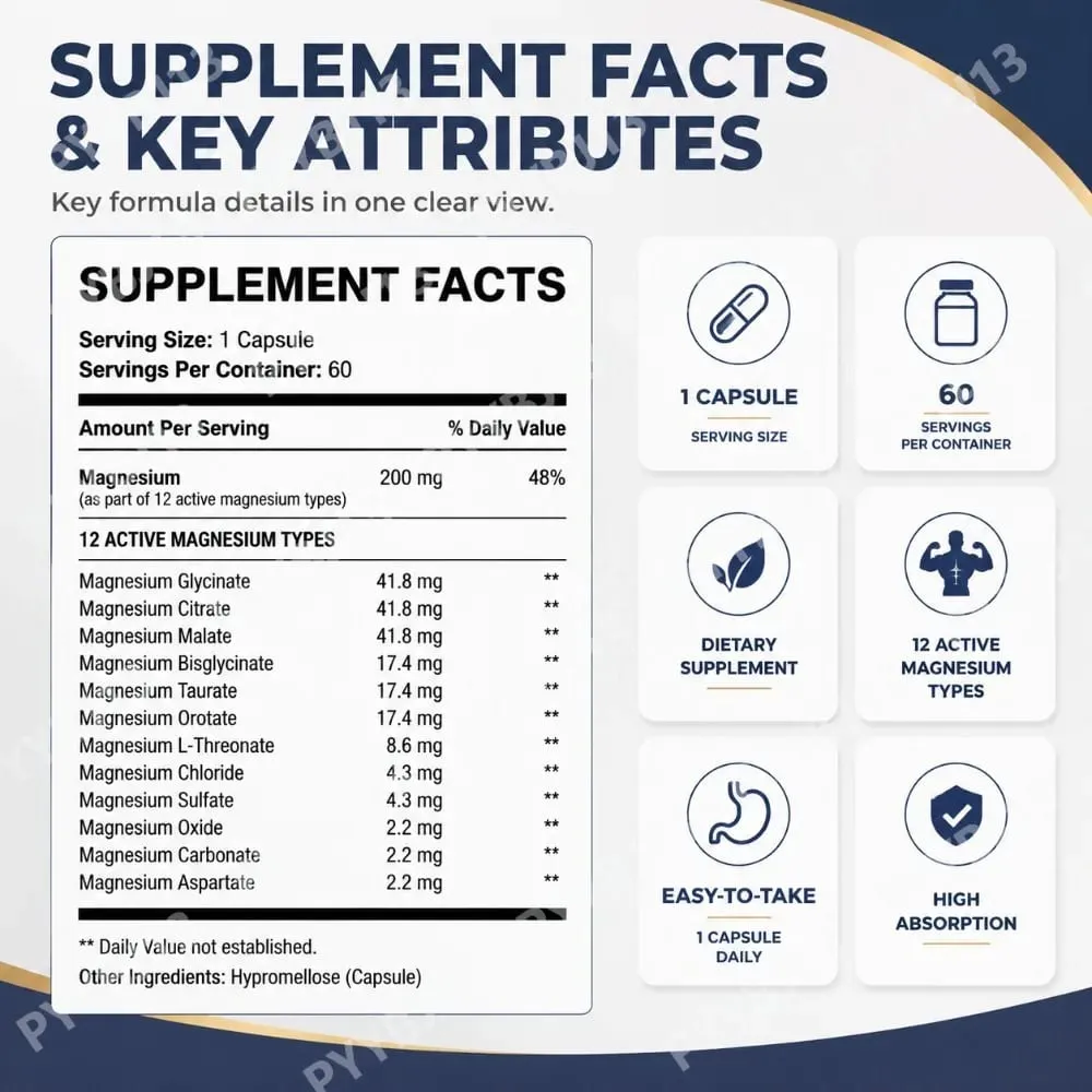 Magnesium Supplement Capsules 12 Magnesium Forms Mineral Complex Daily Mineral Nutrition Supplement for Daily Wellness Support — image 4