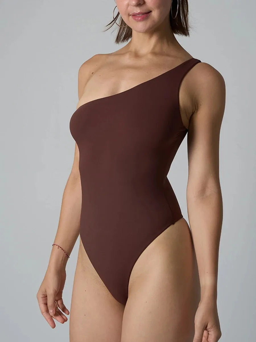Diagonal Shoulder Jumpsuit Women's Solid High Elasticity Thin Shapewear Bodysuit Female Fashion Streetwear Slim Sports Underwear — image 4