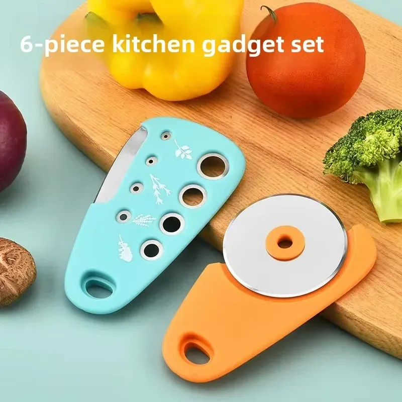 Set alat dapur 6 keping pisau piza pemotong vanila pembotolan mesin pencincang set pengisar bawang putih — image 3