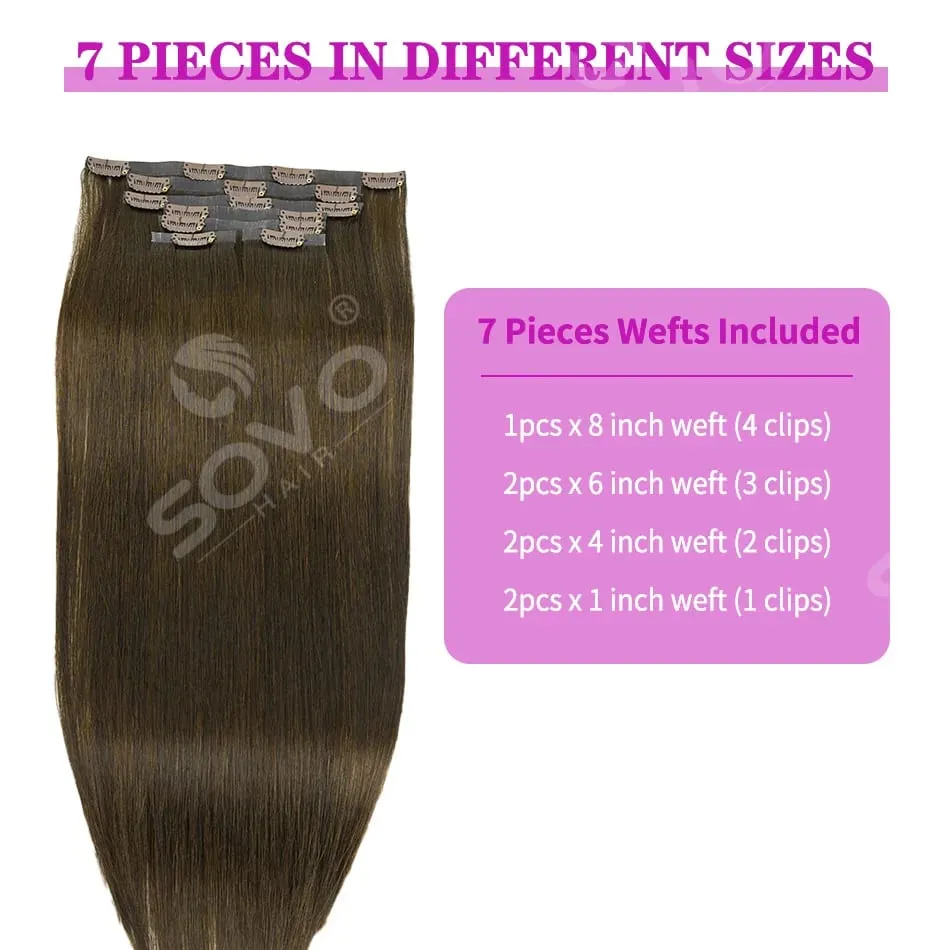 110G Tape PU Clip In Hair Premium Remy Clip In Human Hair Extensions 7pcs Clip-on Hair 14"-24" Balayage Ombre Mocha Brown Black — image 2