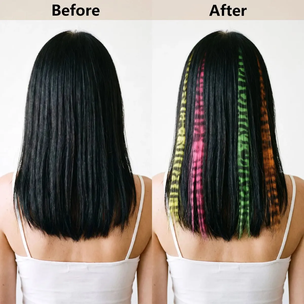 Clip in feather hair extensions Synthetic clip in colorful striped hairpieces 18inch for women ladies daily party holiday