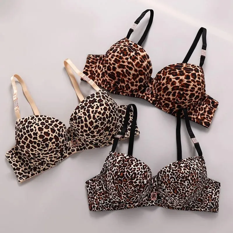 2026 New Sexy Leopard Print Underwear For Women Push Up Bra Sets Seamless Khaki Beige Black Female Lingerie — image 4