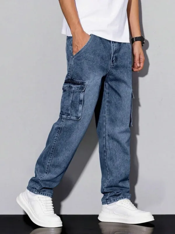 Men's Blue Cargo Jeans Spring New Multi-Pocket Loose Fit Denim Pants Streetwear Hip Hop Casual Versatile Daily Fashion Trousers — image 4