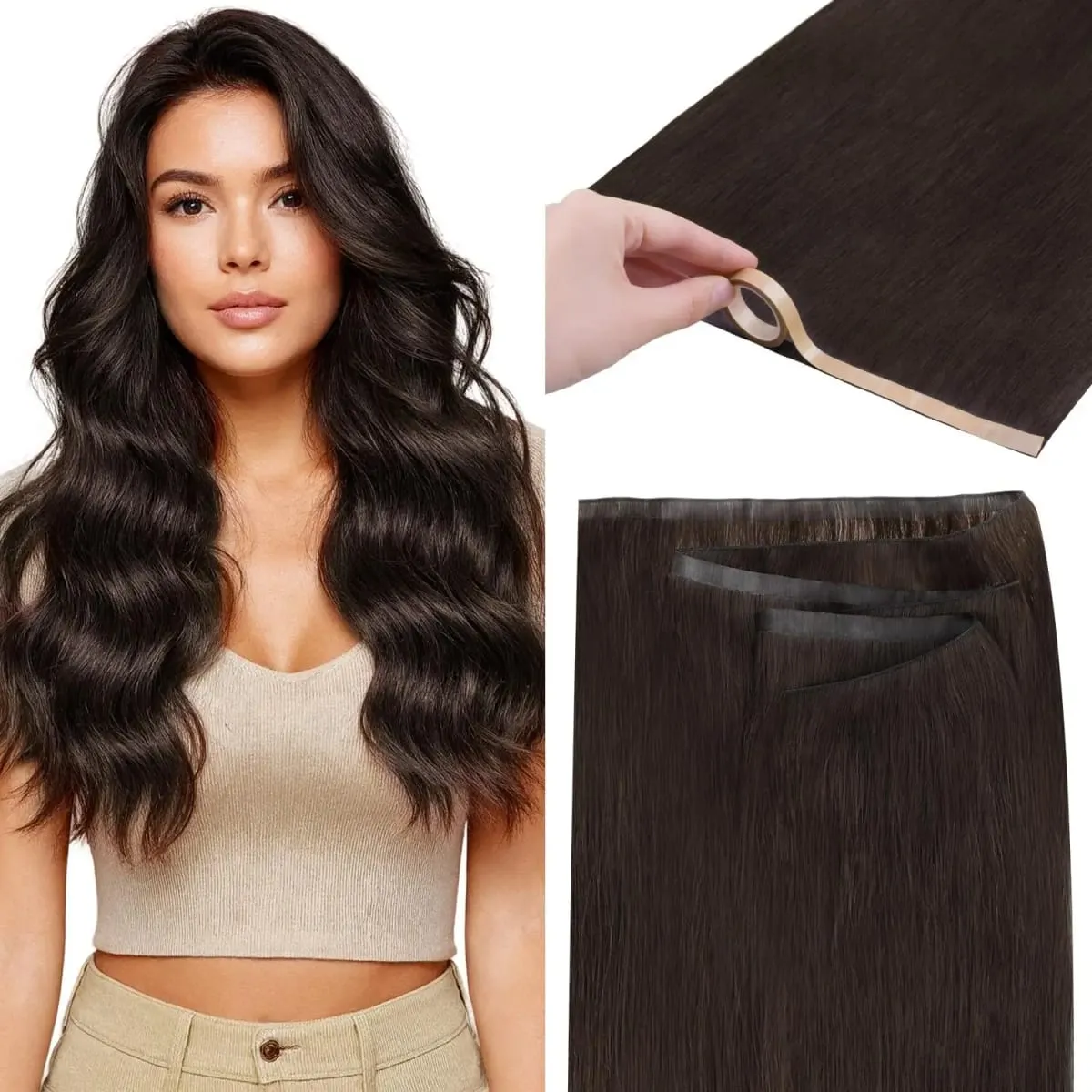 Tape In Weft Hair Extensions Human Hair PU Long Weft Tape In Hair Extensions Real Human Hair Silky Easy to Use Remy 12-20 inch — image 1