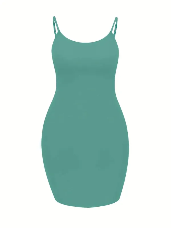 Plus Size Royal Blue Adjustable Spaghetti Strap Bodycon Mini Cami Dress — image 6