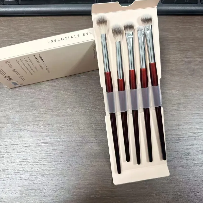 Essentials Eye Brush Set 5pcs Eyeshadow Makeup Brushes Kit with Box Red and Soft Synthetic Hair