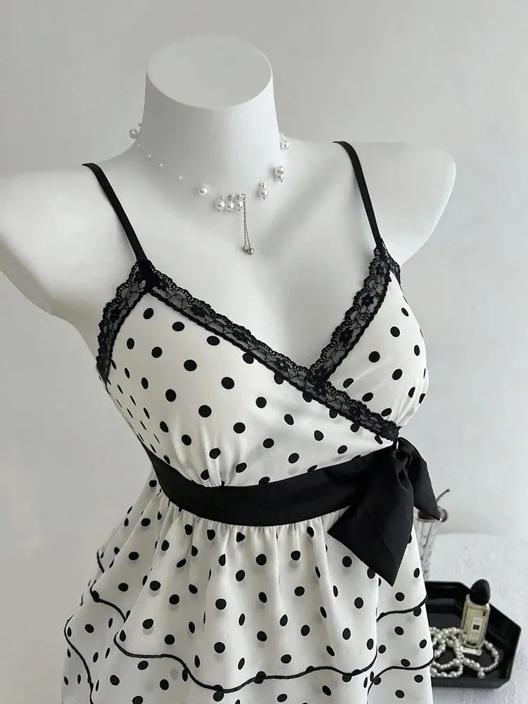 French-Style Retro Lace Patchwork Color-Blocked Bow Polka Dot Camisole Sweet Youthful Stylish Slimming Vacation High-End Top for Women Women's Clothing — image 7