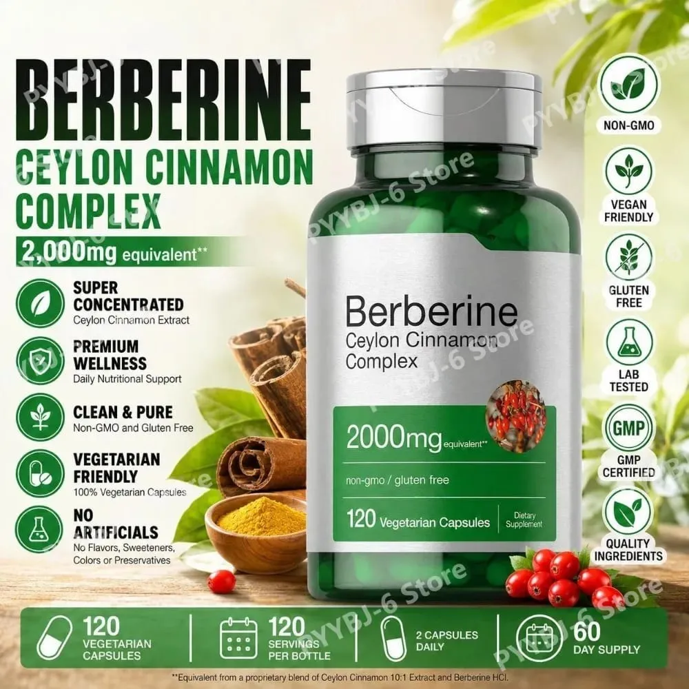 Berberine Ceylon Cinnamon Complex 2000mg Vegetariske Kapsler Ikke-GMO Glutenfri Dagligt Wellness Supplement for Voksne 120 Count — image 2