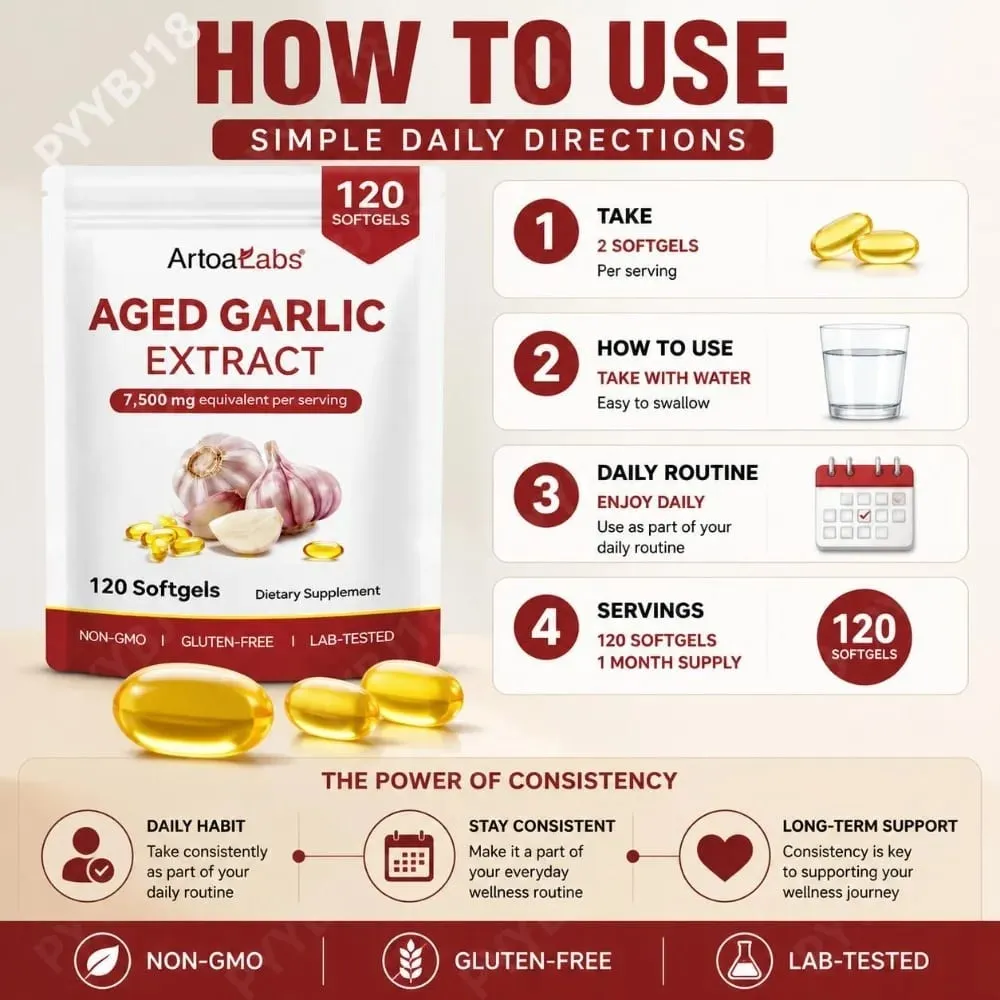 Aged Garlic Extract Softgels 7500mg Equivalent per Serving for Circulation & Heart Function Antioxidant & Immune Support 120Ct — image 5