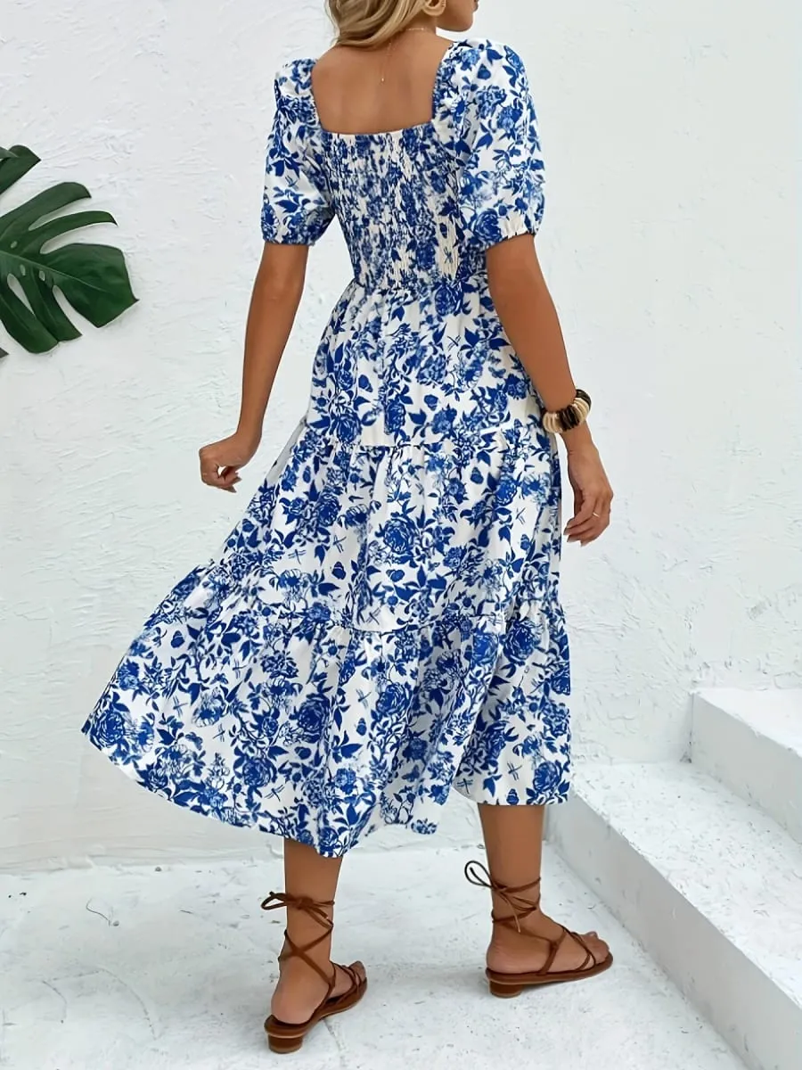 Elegant riktning lång blommigt tryck klänning med krage blommigt tryck Maxiklänning Dammode Elegant stil — image 2