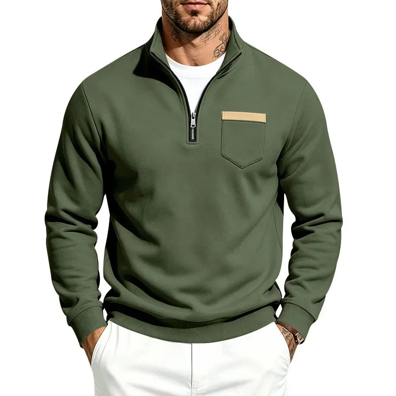 Mga Lalaki 2026 Autumn Winter Hot Item Fleece Lined Stand Collar Loose Vintage Sweatshirt Casual Commuter Fashion Lalaki Pang-araw-araw na Panlabas na Kasuotan — image 15