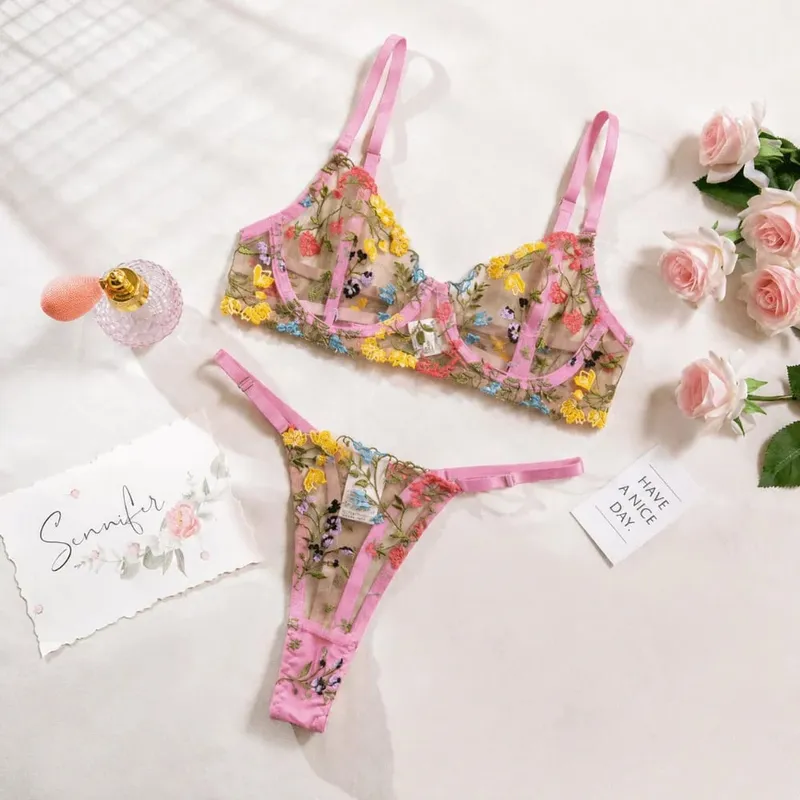 2-Piece Bohemia Floral Lingerie Set Embroidery Versatile Underwear Intimates Underwire Push-up Sheer Bra Panty Set Para sa Lady Girl — image 7