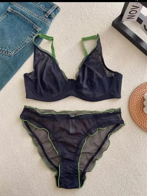European Luxury Lingerie Set Full Cup Sheer Ultra Thin Bra & Panty Set Sexy Comfort for Women Large Small MOYISU Sexy Tushy S-XL — image 13