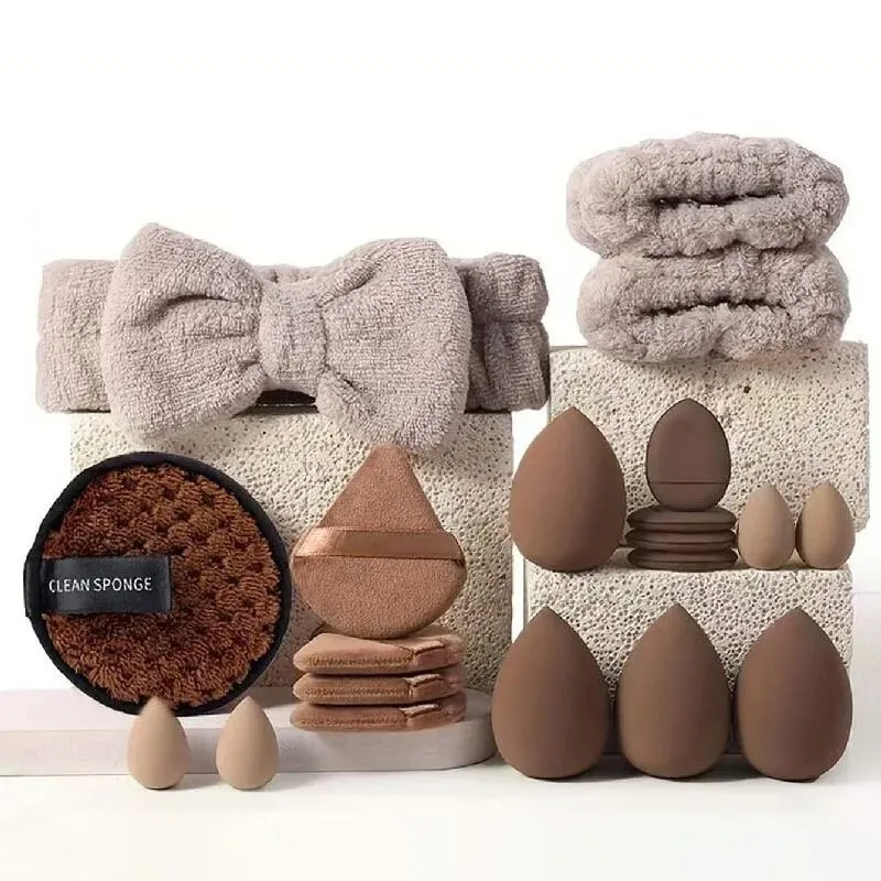 Makeup Brushes and Sponges Set Brown Makeup Puff Beauty Egg Headband Wristband Remover Kit Makeup Tool Gift 20/30 — image 8