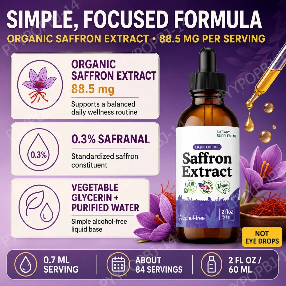 Organic Saffron Liquid Extract Drops Plant Based Herbal Supplement Vegan Sugar Alcohol Free 60ml Daily Health Supplements — image 5