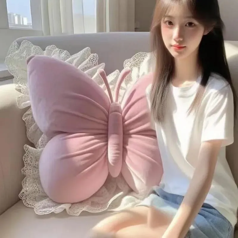 Butterfly Plush Pillow Lace Decor Waist Cushion Soft Fluffy Throw Pillow For Home Car Bedroom Sofa Decor Birthday Gift For Women — image 5