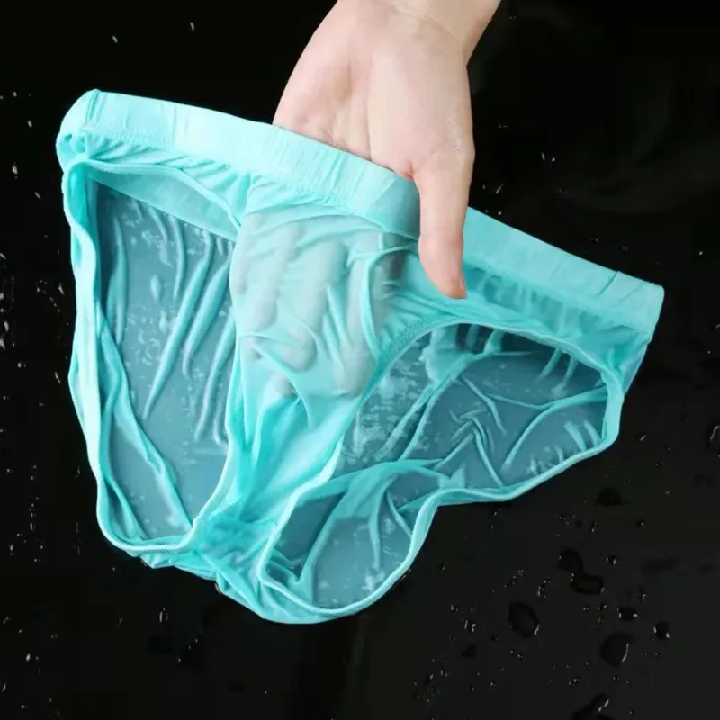 Celana Dalam Sutra Es Tipis Seksi Pria Pakaian Dalam Celana Dalam Pinggang Rendah Sejuk Kantung Cembung U Cepat Kering Pendinginan Musim Panas