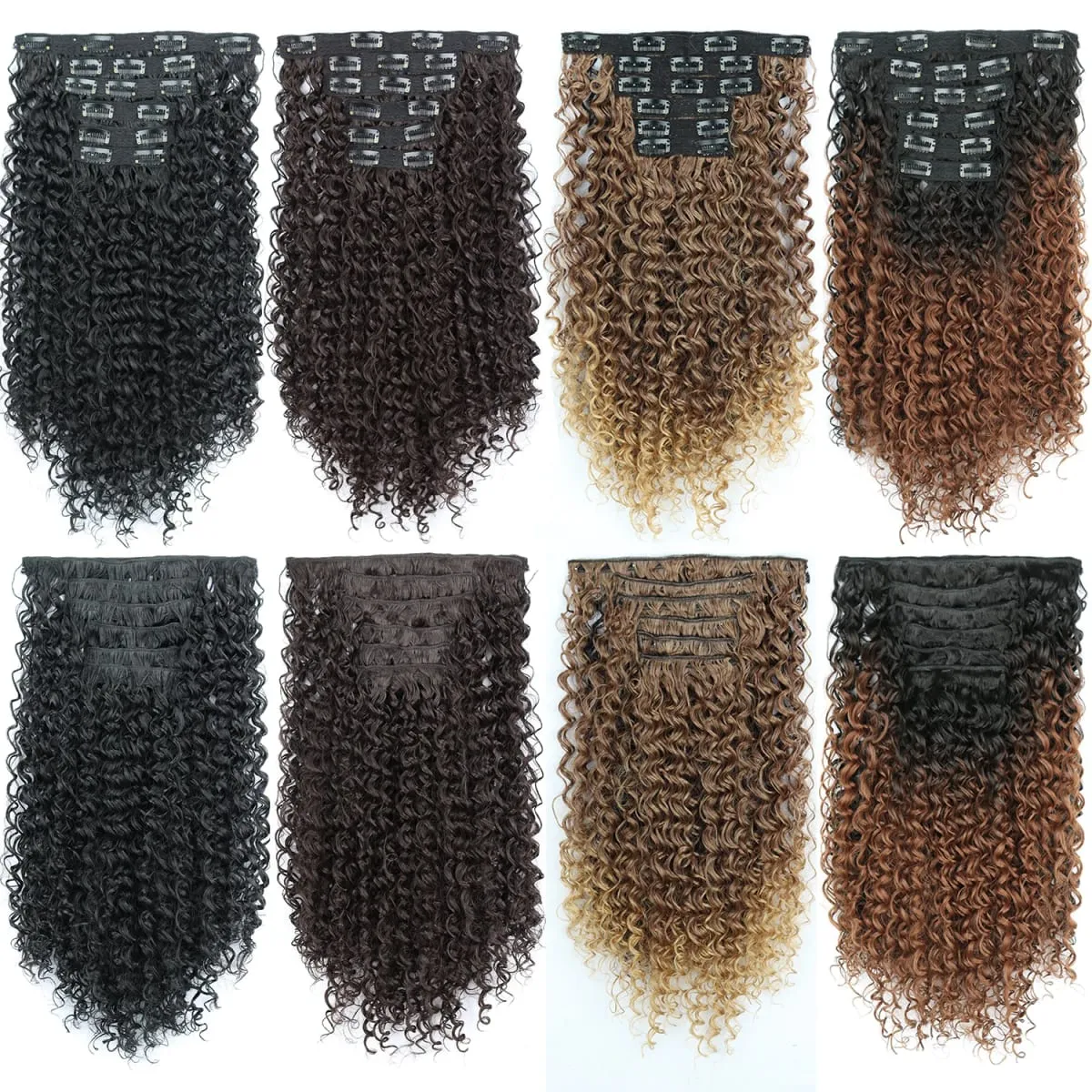 Synthetic 26Inch Kinky Curly 16 Clip In Hair Extensions Black Brown Full Head Fake Pieces Kinky Curly Hair Extensions — image 5