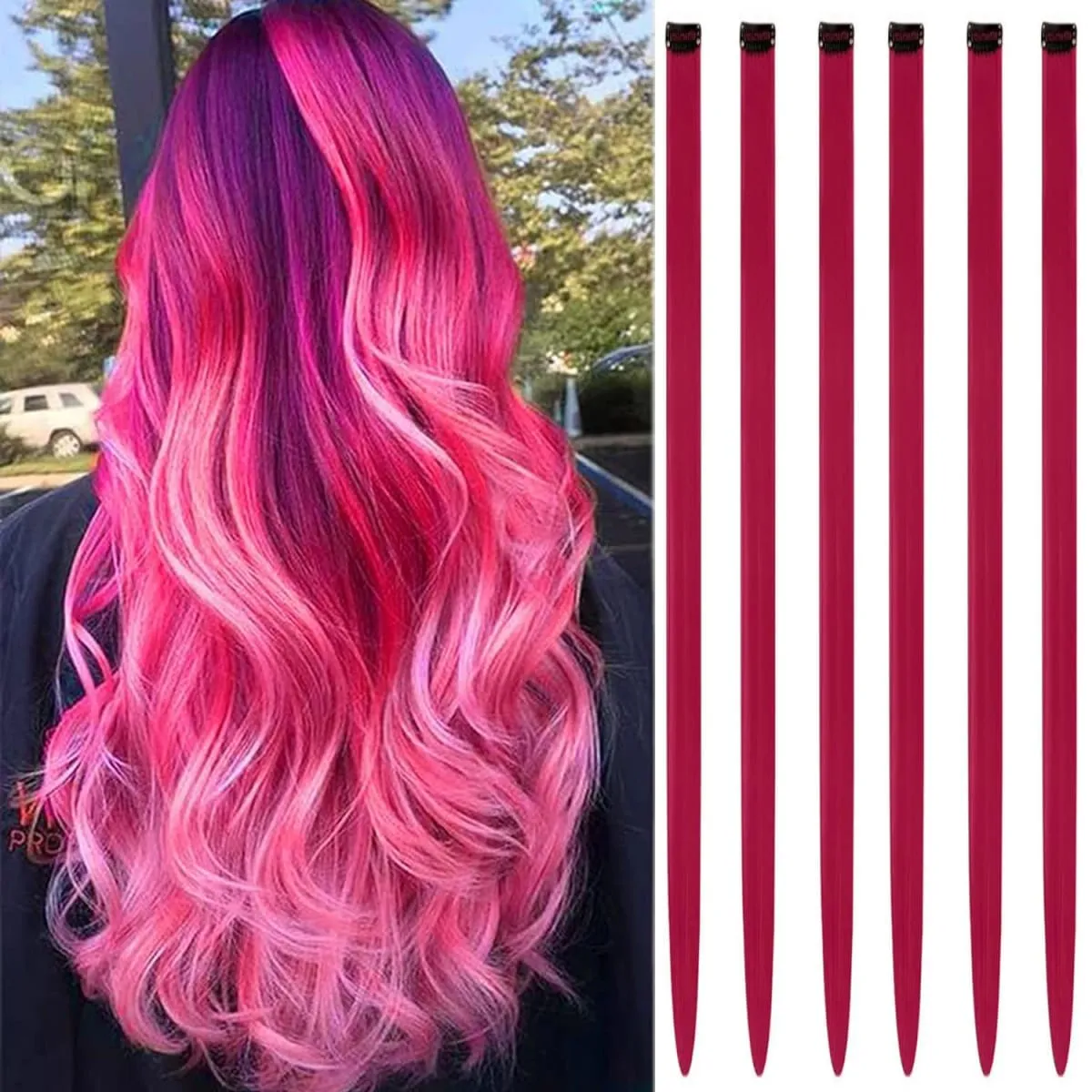 6 Pcs Clip Ins Hair Extensions 22 Inch Straight Colorful Clip In Hair Extensions Rainbow Party Highlights Synthetic Hairpiece — image 25