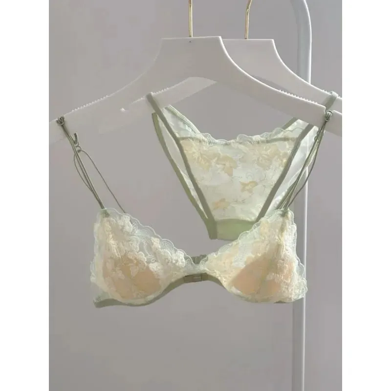 French Triangle Cup Bralette Embroidered Lace Wireless See Through Hollow Out Sexy Pure Desire Lingerie Set MOYISU Sexy Tushy — image 1