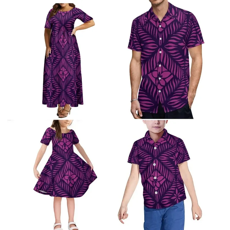 Polynesisk familjekollektion Kläder Fluffig helkjol Kvinnor Flickor Klänning anpassade samoanska mönster tryck Vuxen barnskjorta — image 3