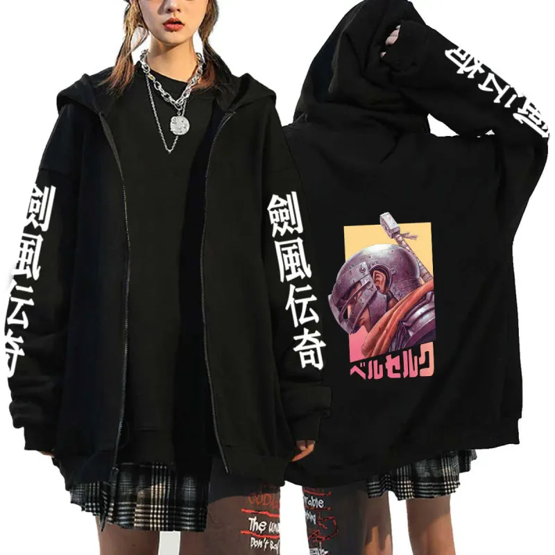 Berserk Zipper Hoodies Lalaki Babae Long Sleeve Sweatshirt Fleece Oversized Jackets Coats Nakakatuwang Berserk Japanese Anime Streetwear — image 6