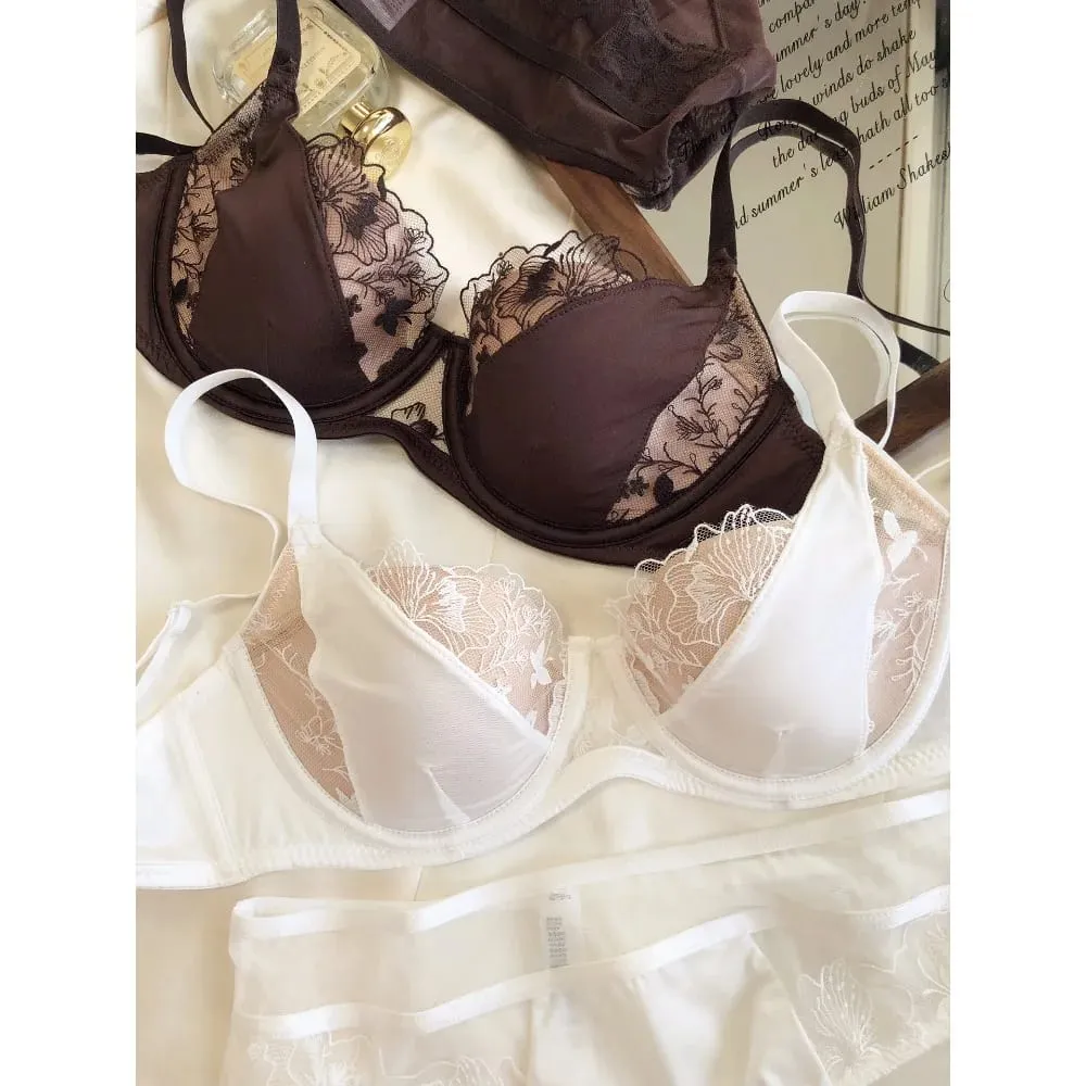 الفرنسية الرجعية اللون كتلة الدانتيل الصدرية مجموعة لينة Underwire الحد الأدنى رقيقة كأس رفع دعم مجموعة الملابس الداخلية النساء حجم 34-40ABC — image 3