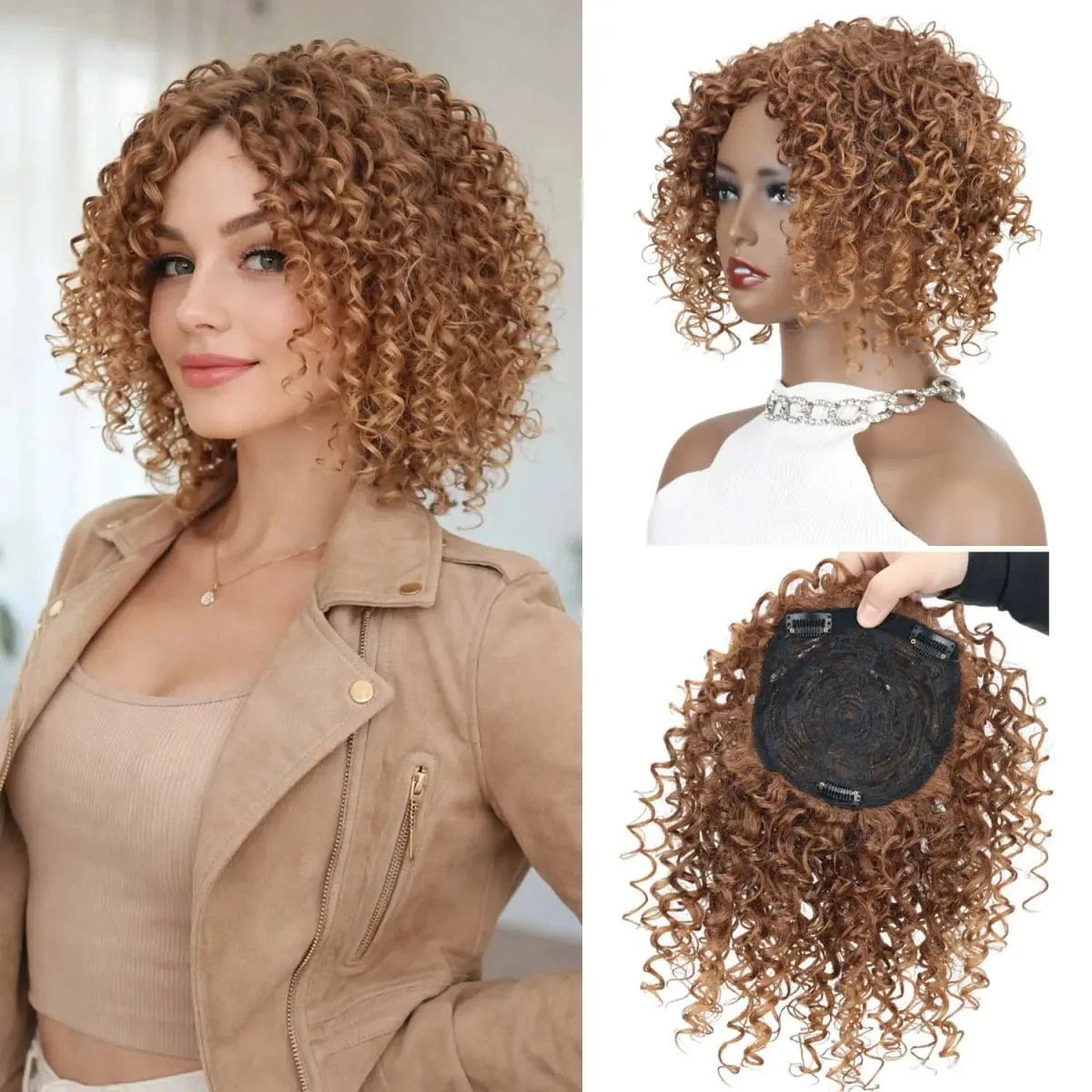 Synthetic Kinky Curly Hair Topper Clip-in Afro Curly Hairpiece for Women Top Hairpiece for Thinning Hair Increase Hair Volume — image 2