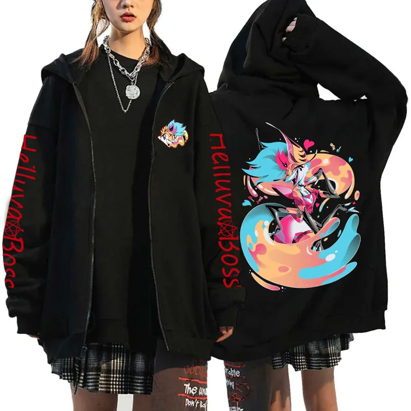 Helluva Boss Print Hooded Zipper Lalaki Babae Kaswal Fashion Taglagas Taglamig Warm Vintage Long Sleeve Tops Fleece Zip-Up Sweatshirt — image 10