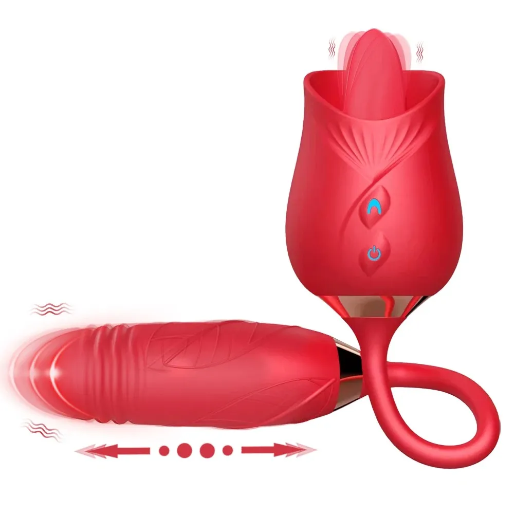 Rose Licking Vibrator para sa mga Babae Teleskopikong Dildo Napakahusay na Pagtulak sa Vagin Massager Dila Clitoris Stimulation Mga Laruan ng Pang-adulto — image 1