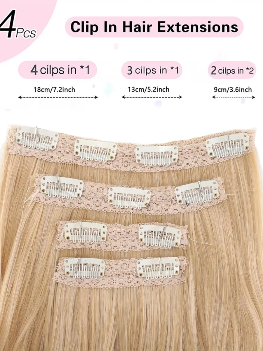 4PCS Full Head 14 Inch Long Curly Wavy Synthetic Hair Pieces Clip In Hair Extensions Natural Wavy For Women Girls Hair
