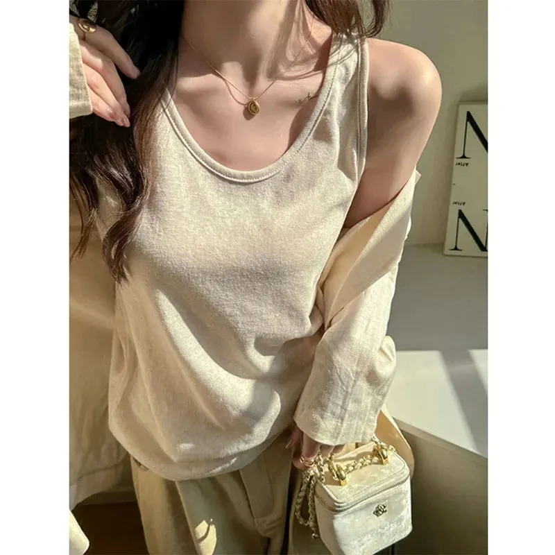 2026 New Women Summer Casual Tank Tops Solid Color All-Match Basic Sleeveless Vest Female Korean Simple Loose O-Neck Camis Top — image 1