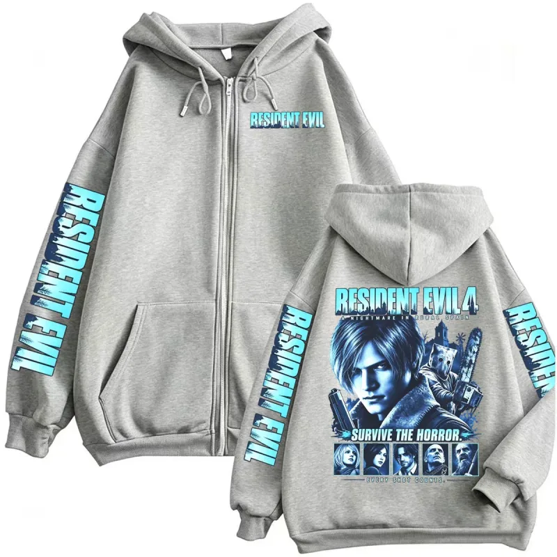 Resident Evil Requiem Zip Up Hoodies Leon Kennedy Horror Game Zipper Hoodie Panlalaking Babae Harajuku Classic Jacket Sweatshirt Coats — image 8