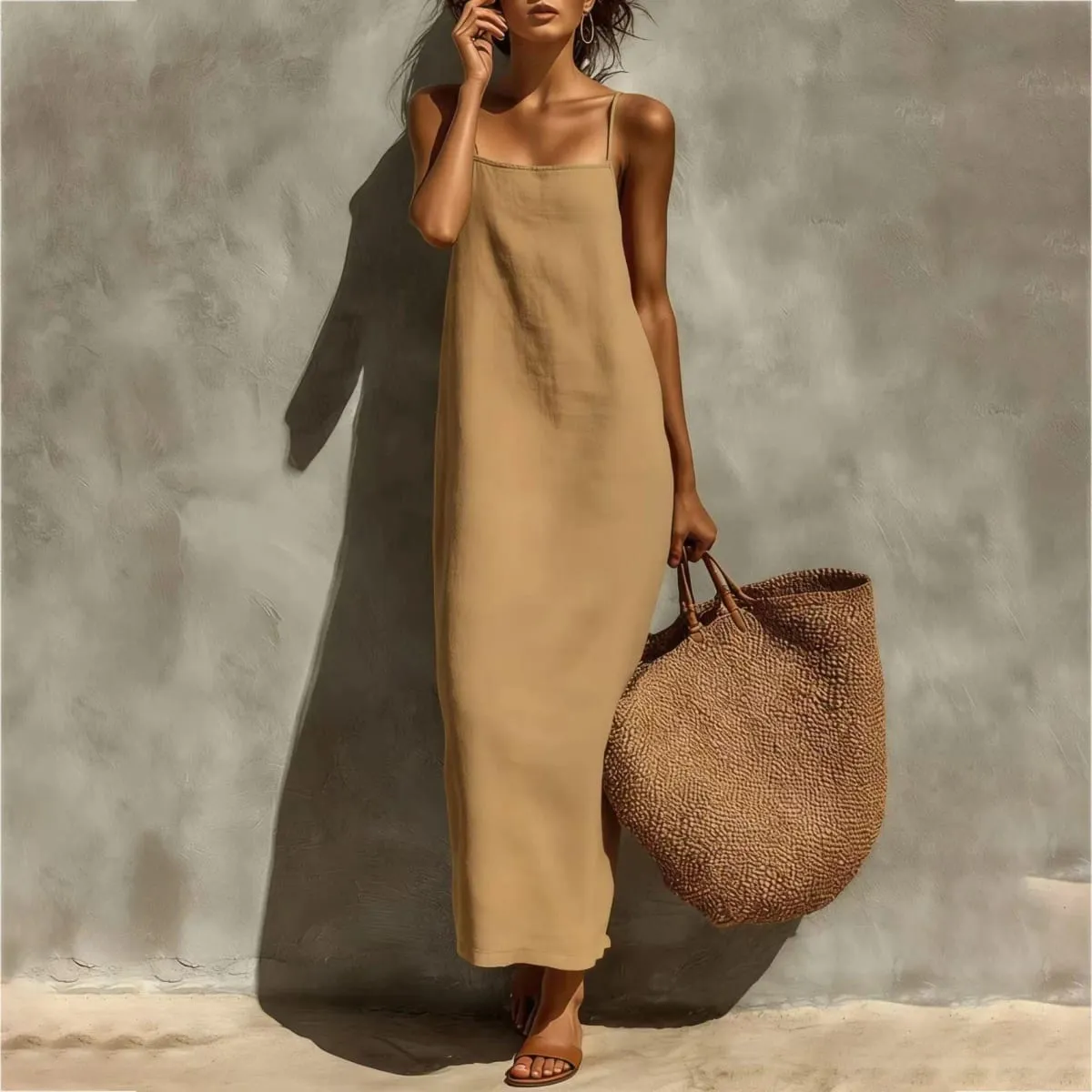 Summer Women Solid Color Casual Comfortable Slip Sundress Sand Beachwear Backless Sleeveless Loose Maxi Long Vacation Dresses — image 5