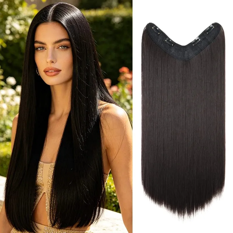 24Inch Synthetic Long Straight One Piece 4 Clips Hair Extensions Invisible Hairpiece Soft Fake Hair For Women Daily Wear — image 2