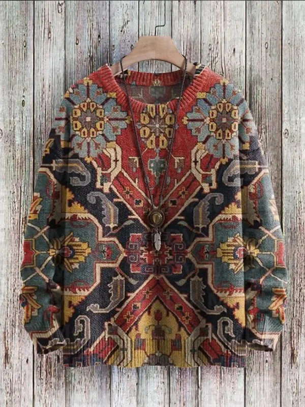 Suéter pulôver de malha com estampa vintage padrão feminino para homens — image 7