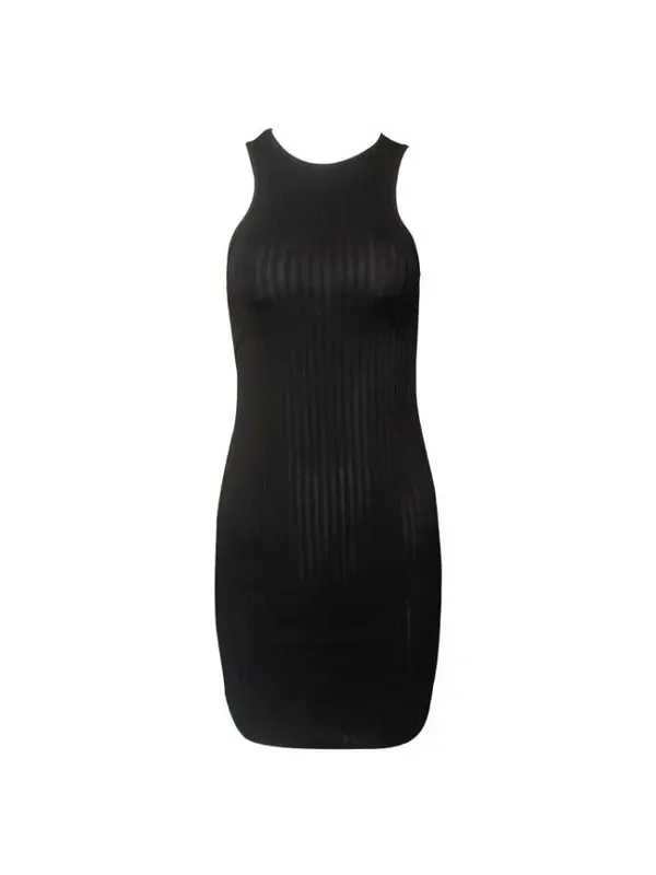 Sexy Stripes Thread Knitting Slim Bodycon Dress Babae Walang manggas Solid na Kulay Skinny Mini Dress Elegant Club Party Vestidos — image 5