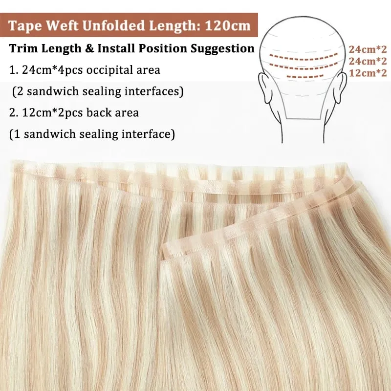 Invisible Long Flat PU Weft Bundles Human Hair Injected Seamless PU Skin Weft Hair Extension No Glue Tape On Hair Bundle 12"-22"