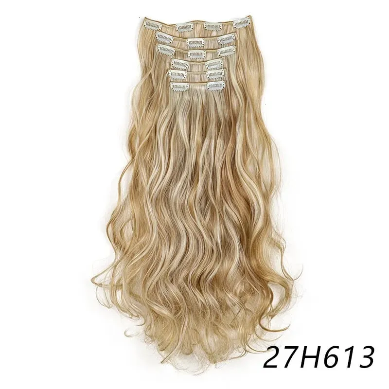 Synthetic Long Curly 16 Clips Hair Extension Heat Resistant Fiber Black Brown Hairpiece for Women Cosplay Wig Halloween Wig Part — image 26
