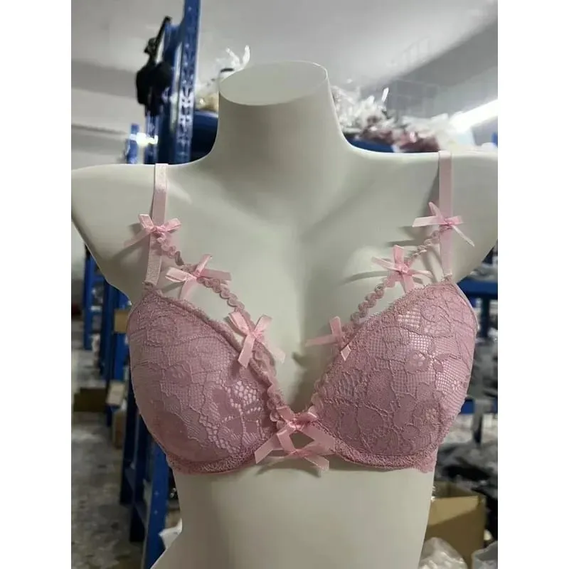 Boho Layered Lace Halter Bra Set - Hollow Out Bow Design Top Inner Red Lace Up Bra Summer Beach Two Piece Lingerie Set MOYISU — image 1