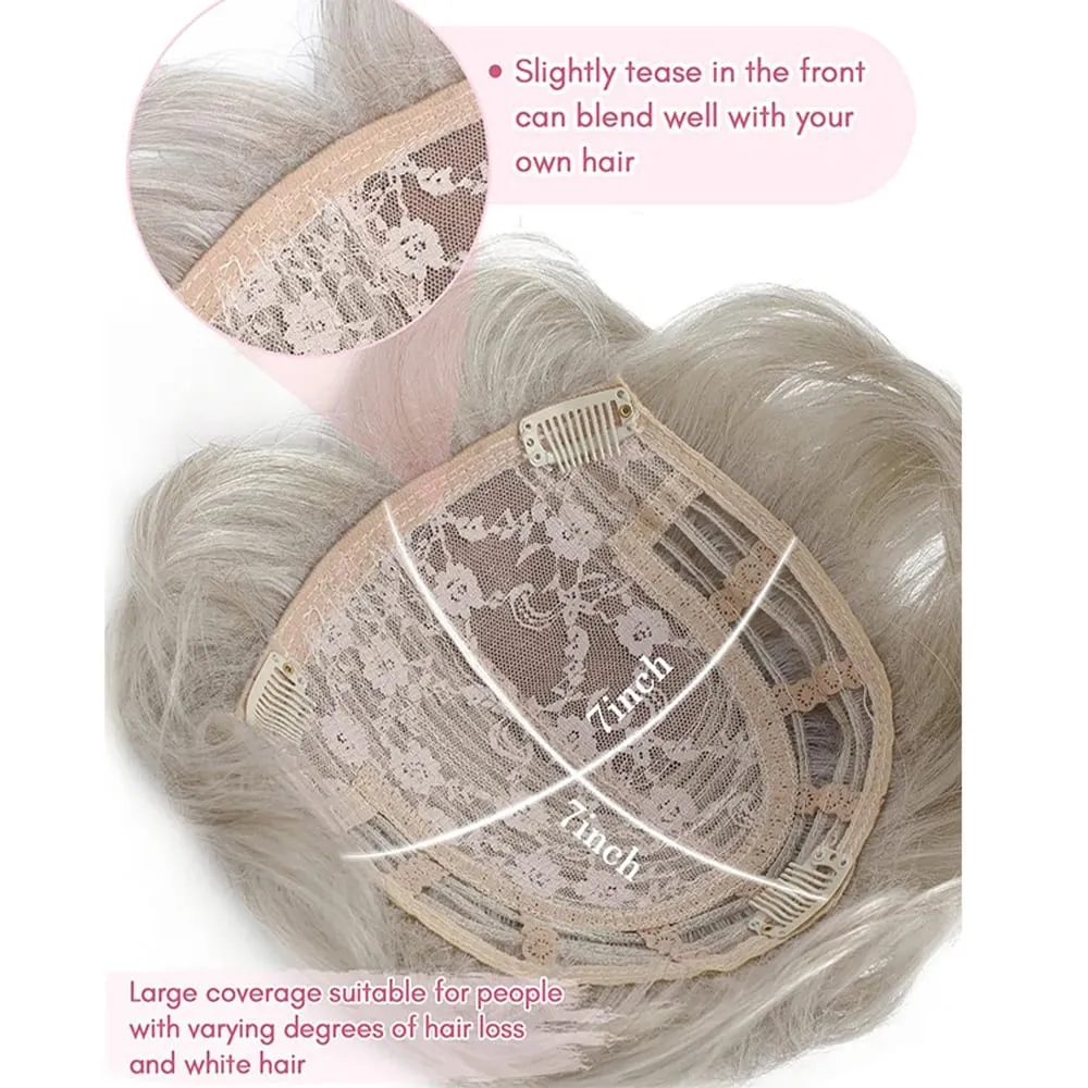 Synthetic 6inch Short Straight Topper Hairpiece Clip in Hair Extensions Natural Fluffy Head Top Hair Piece Replacement Cover — image 7